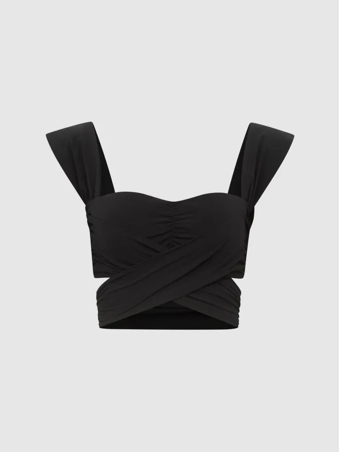 Women Cristina Wrap Design Bikini Top Black Reiss Swimwear