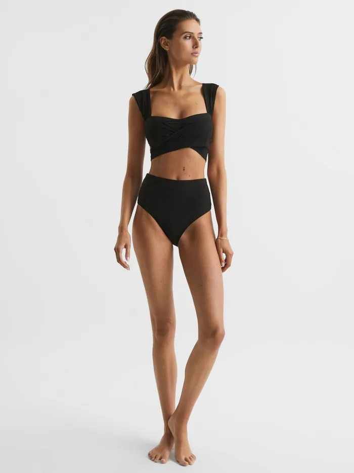 Women Cristina Wrap Design Bikini Top Black Reiss Swimwear