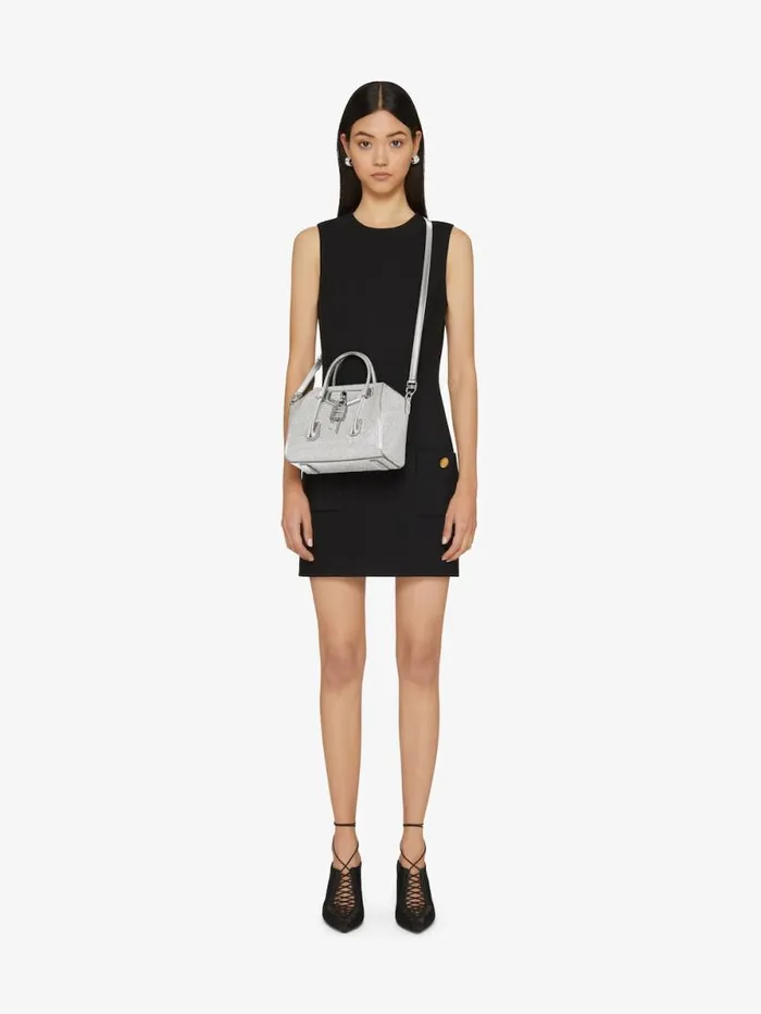 Women Crossbody Bags Givenchy Mini Antigona Lock Bag In Satin Strass And Leather Silvery Grey Women Crossbody Bags Givenchy Mini Antigona Lock Bag In Satin Strass And Leather Silvery Grey