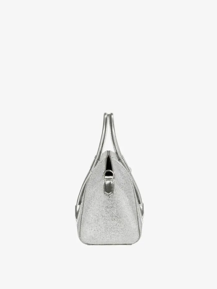 Women Crossbody Bags Givenchy Mini Antigona Lock Bag In Satin Strass And Leather Silvery Grey Women Crossbody Bags Givenchy Mini Antigona Lock Bag In Satin Strass And Leather Silvery Grey