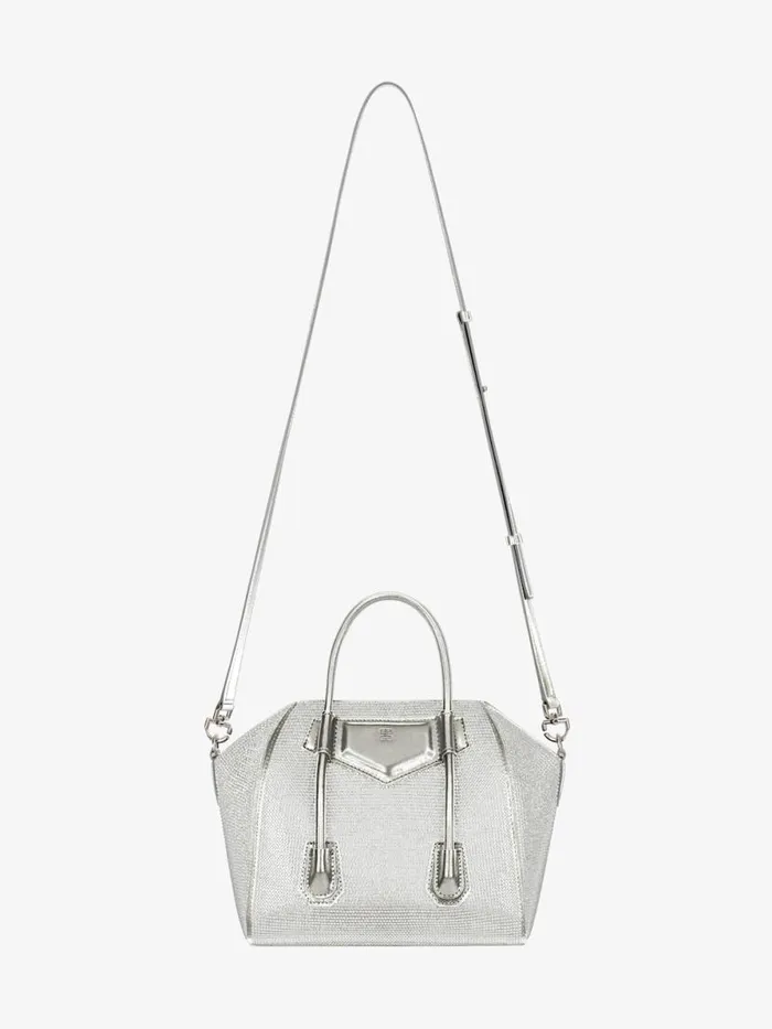 Women Crossbody Bags Givenchy Mini Antigona Lock Bag In Satin Strass And Leather Silvery Grey Women Crossbody Bags Givenchy Mini Antigona Lock Bag In Satin Strass And Leather Silvery Grey