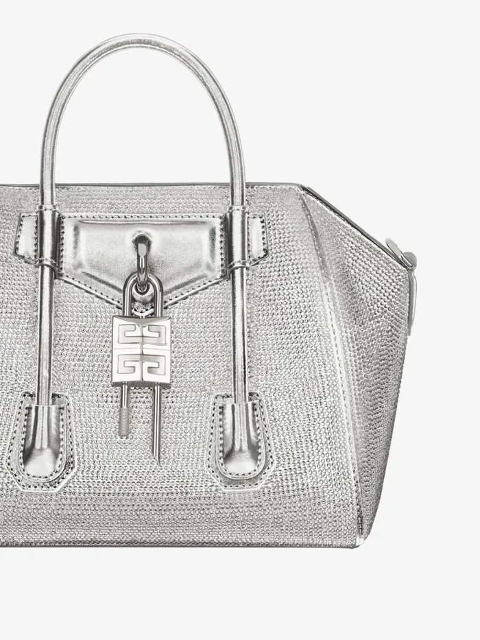 Women Crossbody Bags Givenchy Mini Antigona Lock Bag In Satin Strass And Leather Silvery Grey Women Crossbody Bags Givenchy Mini Antigona Lock Bag In Satin Strass And Leather Silvery Grey