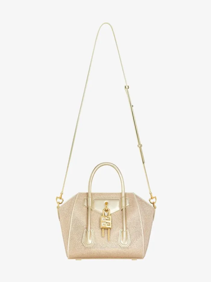 Women Crossbody Bags Givenchy Mini Antigona Lock Bag In Satin With Strass Blond