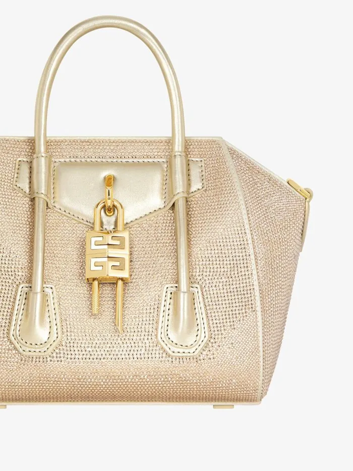 Women Crossbody Bags Givenchy Mini Antigona Lock Bag In Satin With Strass Blond