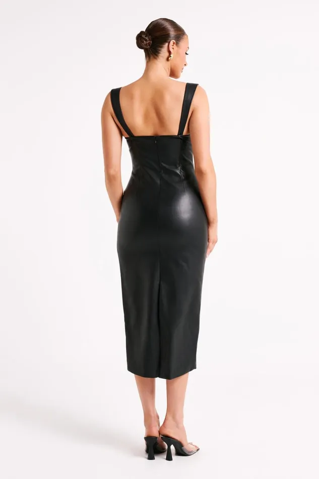 Women Cynthia Faux Leather Midi Dress 8211 Black Black Meshki Midi Dresses
