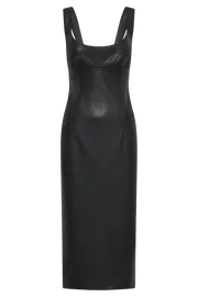 Women Cynthia Faux Leather Midi Dress 8211 Black Black Meshki Midi Dresses
