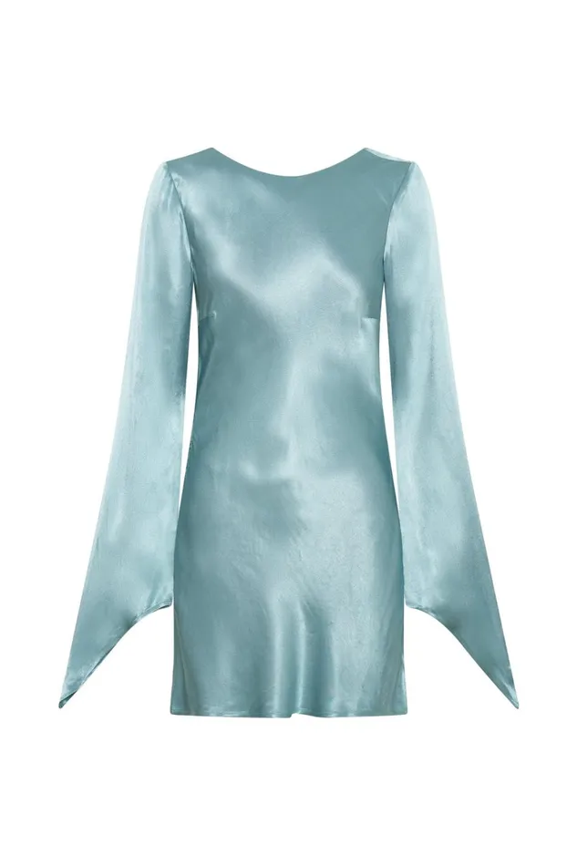 Women Davina Satin Long Sleeve Mini Dress 8211 Powder Blue Powderblue Meshki Mini Dresses