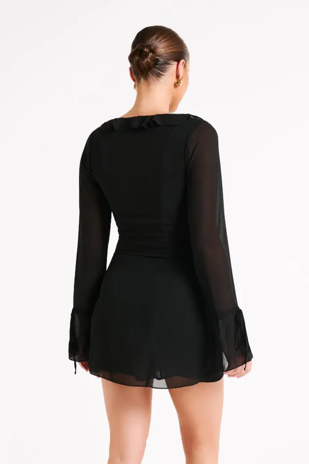 Women Deja Long Sleeve Chiffon Mini Dress 8211 Black Black Meshki Mini Dresses
