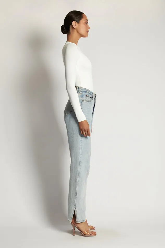 Women Delilah Long Sleeve Crew Neck Bodysuit 8211 White White Meshki Bodysuits