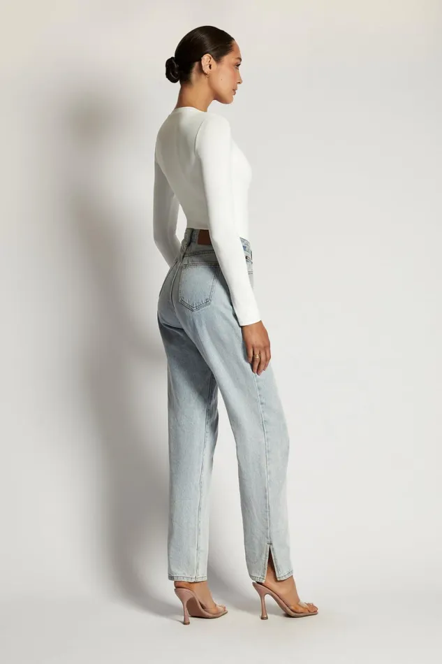 Women Delilah Long Sleeve Crew Neck Bodysuit 8211 White White Meshki Bodysuits