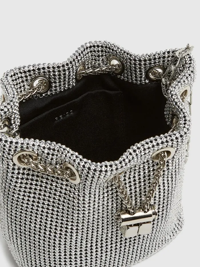 Women Demi Crystal Mini Bucket Bag Silver Reiss Bags