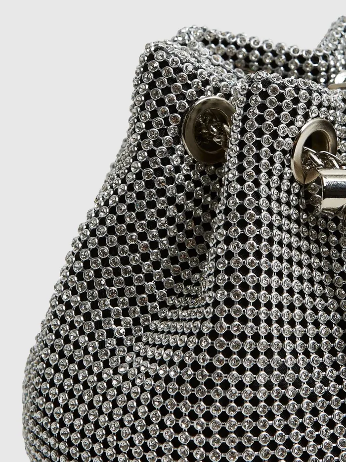 Women Demi Crystal Mini Bucket Bag Silver Reiss Bags