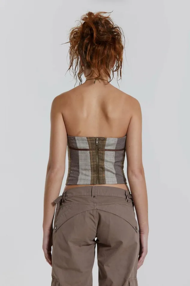 Women Demi Panelled Check Corset Top Multi Jaded London Corsets Women Demi Panelled Check Corset Top Multi Jaded London Corsets