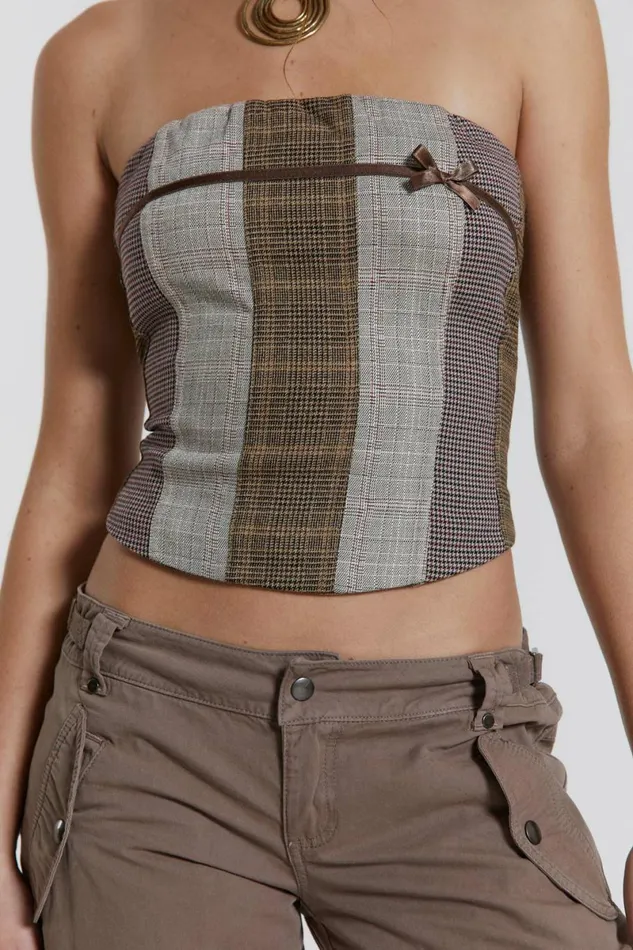 Women Demi Panelled Check Corset Top Multi Jaded London Corsets Women Demi Panelled Check Corset Top Multi Jaded London Corsets