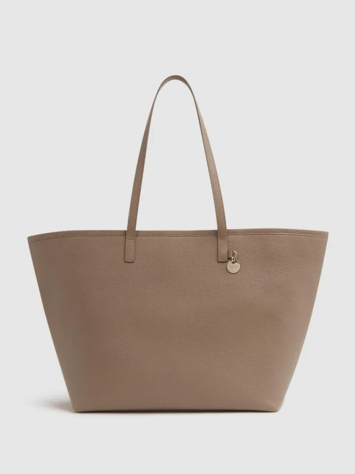 Women Dena Leather Tote Bag Taupe Reiss Bags