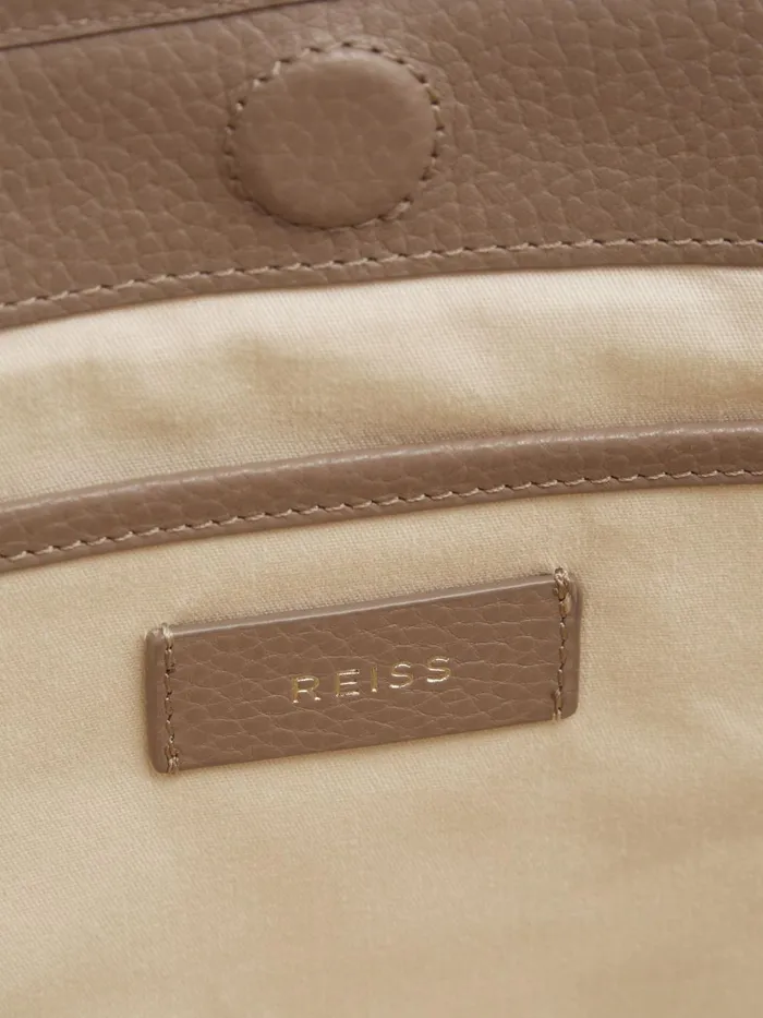 Women Dena Leather Tote Bag Taupe Reiss Bags