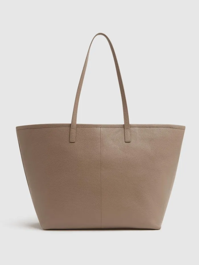 Women Dena Leather Tote Bag Taupe Reiss Bags