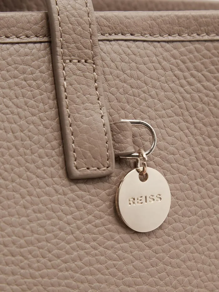 Women Dena Leather Tote Bag Taupe Reiss Bags