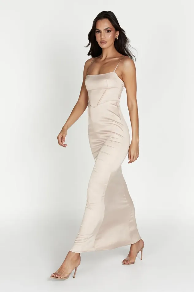 Women Desirie Corset Maxi Dress 8211 Champagne Champagne Meshki Wedding Guests