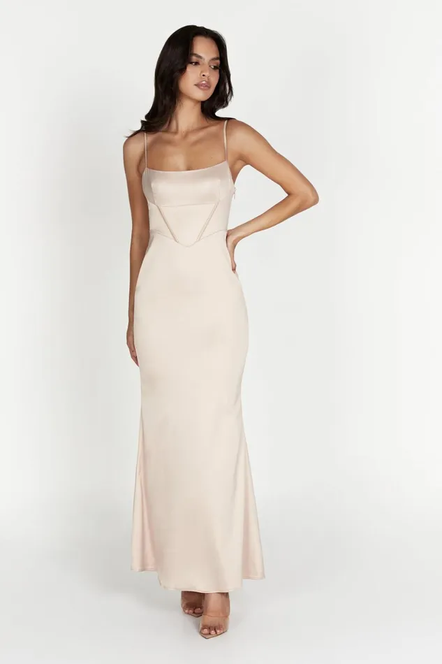 Women Desirie Corset Maxi Dress 8211 Champagne Champagne Meshki Wedding Guests