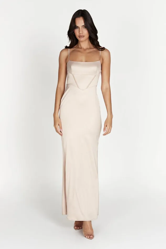 Women Desirie Corset Maxi Dress 8211 Champagne Champagne Meshki Wedding Guests