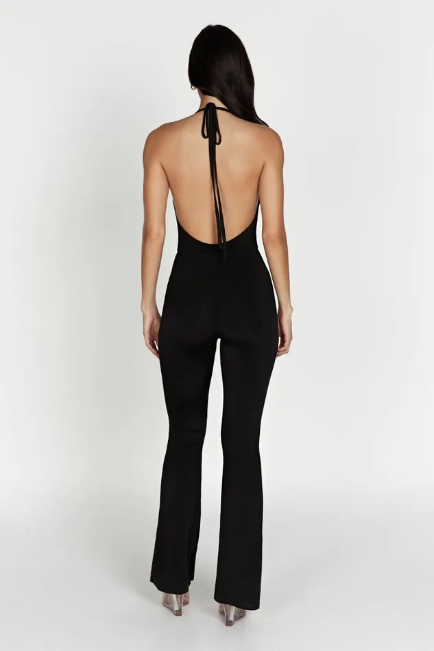 Women Dixie Plunge Halter Neck Jumpsuit 8211 Black Black Meshki Jumpsuits and Rompers