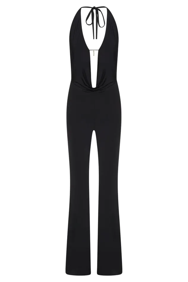 Women Dixie Plunge Halter Neck Jumpsuit 8211 Black Black Meshki Jumpsuits and Rompers