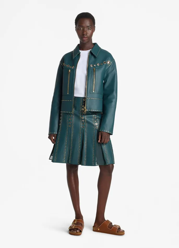 Women Doubleface Leather Embellished Jacket Prussian Blue St John Jackets and Coats Women Doubleface Leather Embellished Jacket Prussian Blue St John Jackets and Coats