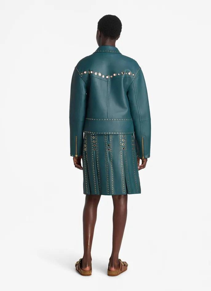 Women Doubleface Leather Embellished Jacket Prussian Blue St John Jackets and Coats Women Doubleface Leather Embellished Jacket Prussian Blue St John Jackets and Coats