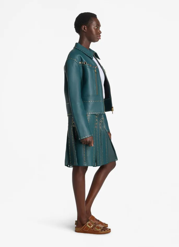Women Doubleface Leather Embellished Jacket Prussian Blue St John Jackets and Coats Women Doubleface Leather Embellished Jacket Prussian Blue St John Jackets and Coats