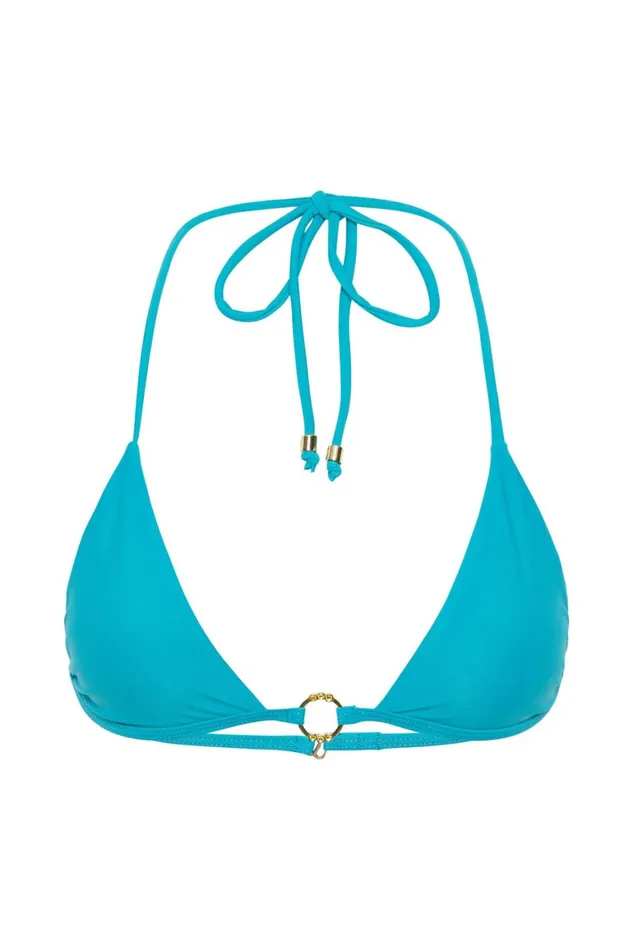 Women Dove Recycled Nylon Triangle Bikini Top With Diamante Trim 8211 Turquoise Turquoise Meshki Bikini Tops