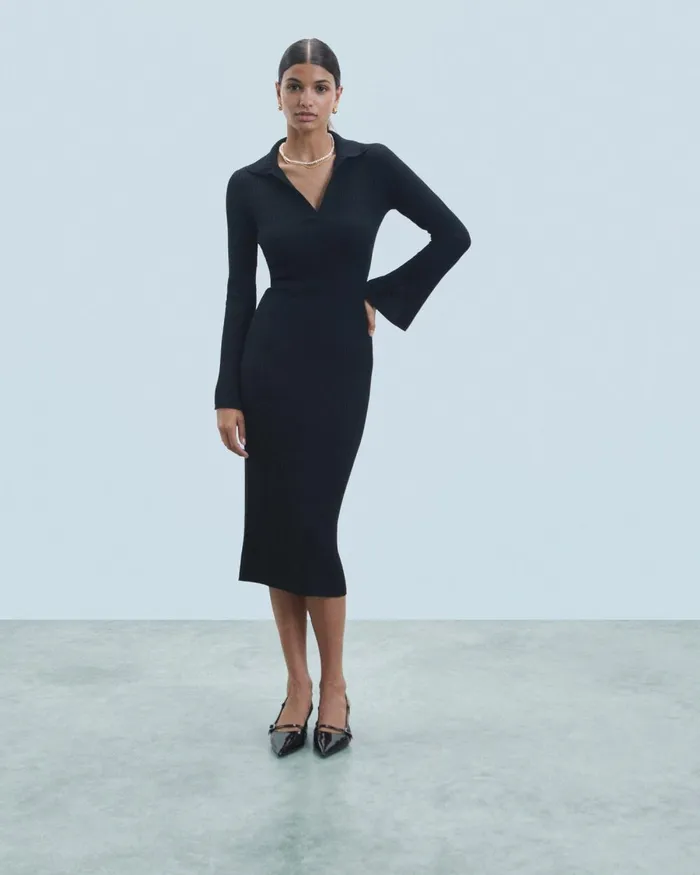 Women Dresses and Jumpsuits From Future Long Sleeve Polo Neck Long Dress Black
