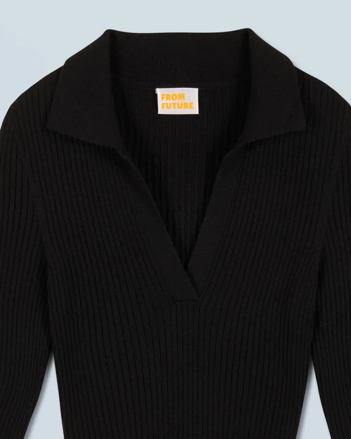 Women Dresses and Jumpsuits From Future Long Sleeve Polo Neck Long Dress Black
