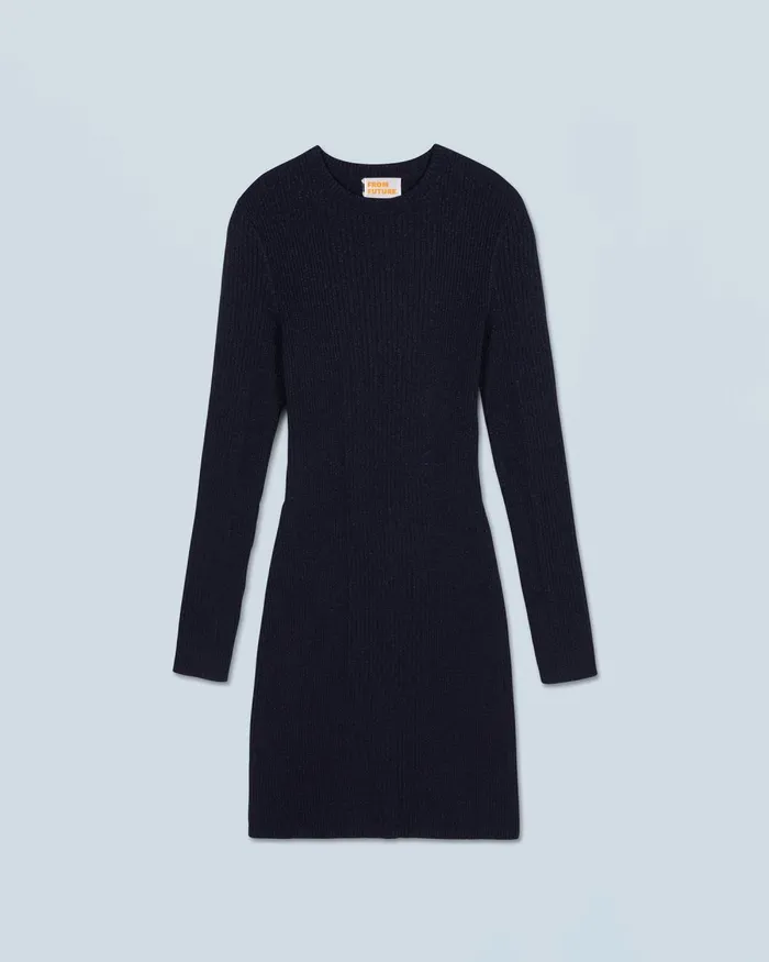 Women Dresses and Jumpsuits From Future Metallic Short Dress With Long Sleeves Navy