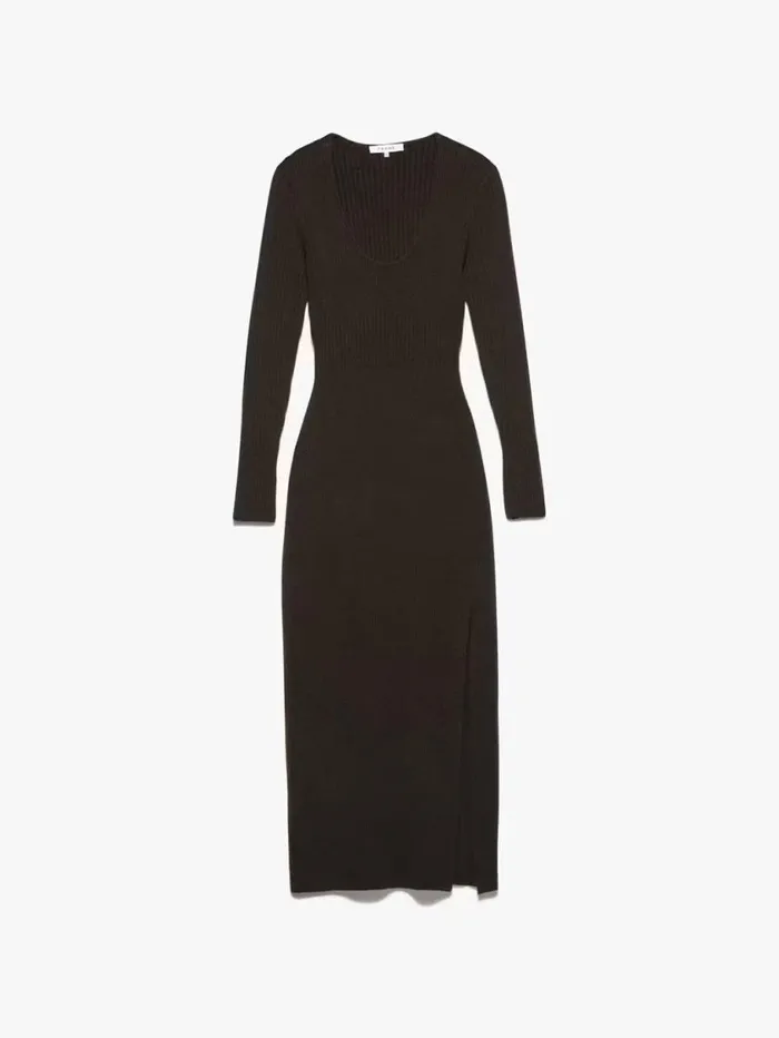 Women Dresses FRAME Ribbed Cashmere UNeck Dress 8212 Espresso