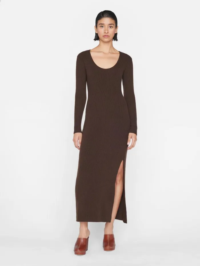Women Dresses FRAME Ribbed Cashmere UNeck Dress 8212 Espresso Women Dresses FRAME Ribbed Cashmere UNeck Dress 8212 Espresso