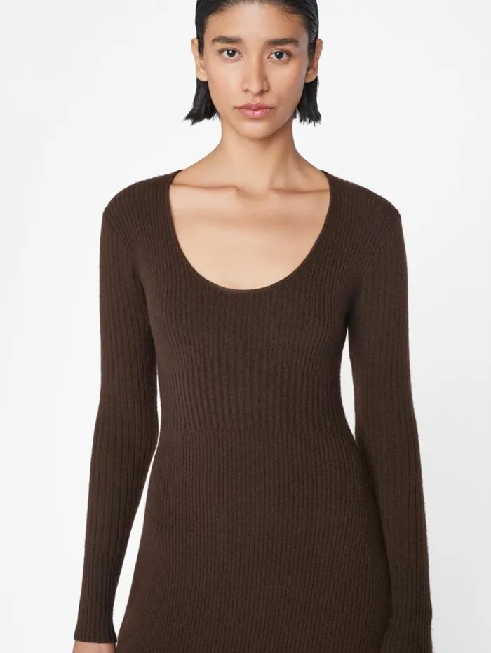 Women Dresses FRAME Ribbed Cashmere UNeck Dress 8212 Espresso Women Dresses FRAME Ribbed Cashmere UNeck Dress 8212 Espresso