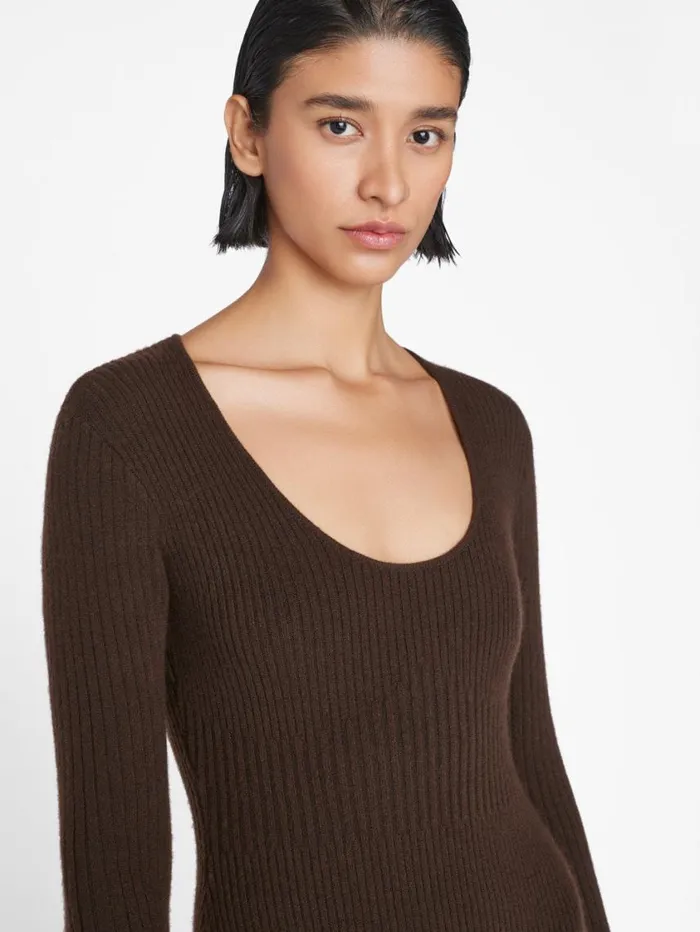 Women Dresses FRAME Ribbed Cashmere UNeck Dress 8212 Espresso Women Dresses FRAME Ribbed Cashmere UNeck Dress 8212 Espresso
