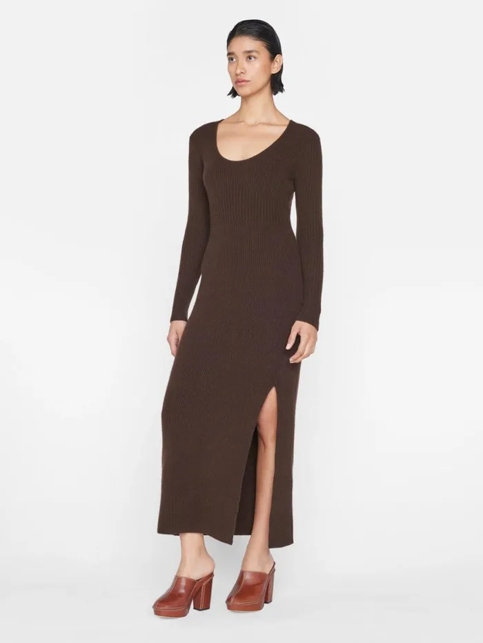 Women Dresses FRAME Ribbed Cashmere UNeck Dress 8212 Espresso Women Dresses FRAME Ribbed Cashmere UNeck Dress 8212 Espresso