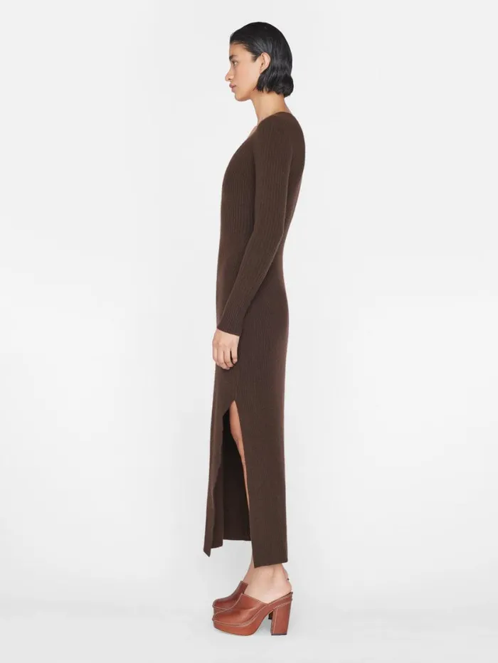Women Dresses FRAME Ribbed Cashmere UNeck Dress 8212 Espresso Women Dresses FRAME Ribbed Cashmere UNeck Dress 8212 Espresso