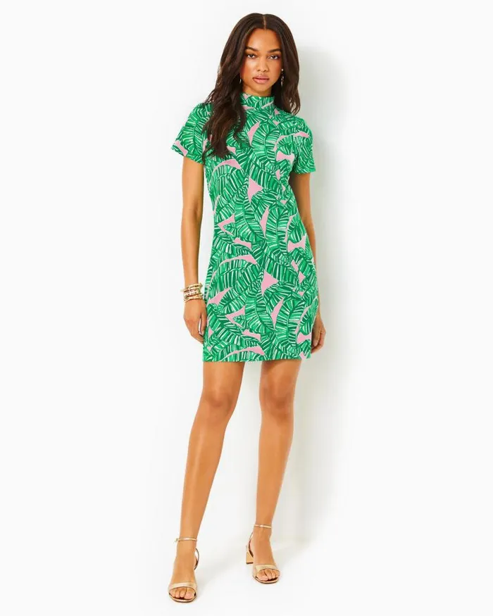 Women Dresses Lilly Pulitzer Hallie Short Sleeve Dress Conch Shell Pink Lets Go Bananas