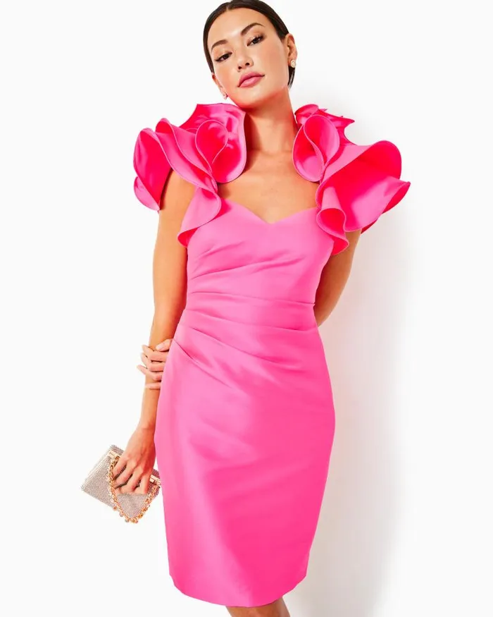 Women Dresses Lilly Pulitzer Lilly Pulitzer X Badgley Mischka Honor Ruffle Dress Roxie Pink Women Dresses Lilly Pulitzer Lilly Pulitzer X Badgley Mischka Honor Ruffle Dress Roxie Pink