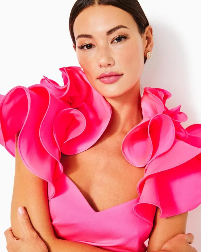 Women Dresses Lilly Pulitzer Lilly Pulitzer X Badgley Mischka Honor Ruffle Dress Roxie Pink