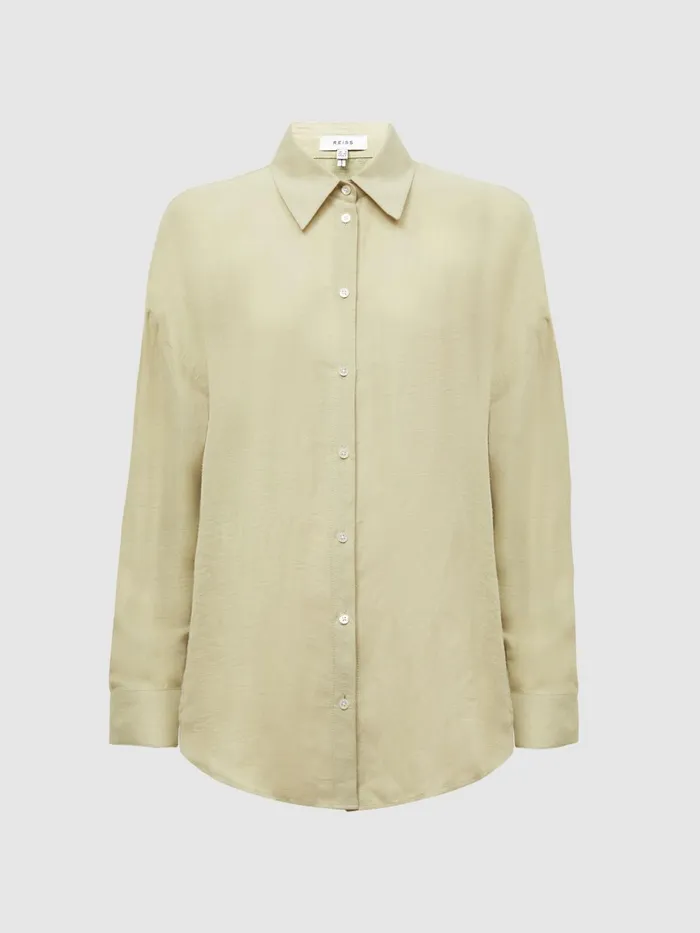 Women Ellis Oversized Long Sleeve Shirt Ivory Reiss Tops