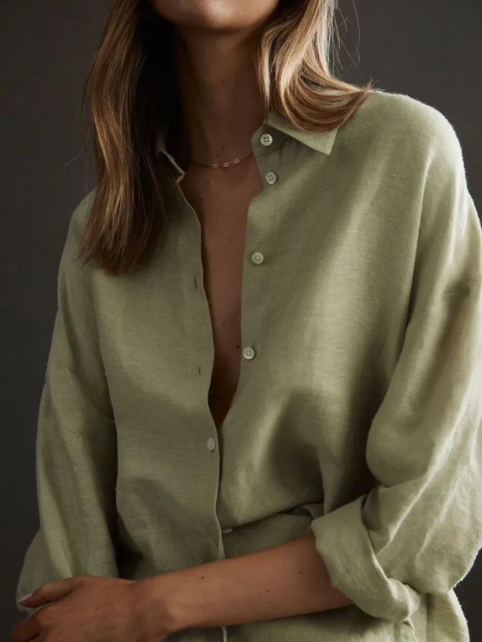 Women Ellis Oversized Long Sleeve Shirt Ivory Reiss Tops