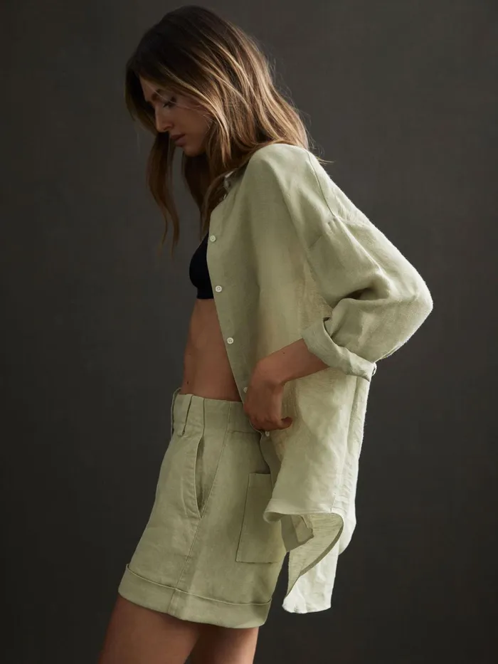 Women Ellis Oversized Long Sleeve Shirt Ivory Reiss Tops