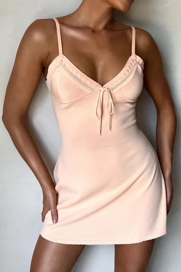 Women Ellis Pointelle Knit Mini Dress 8211 Apricot Apricot Meshki Mini Dresses