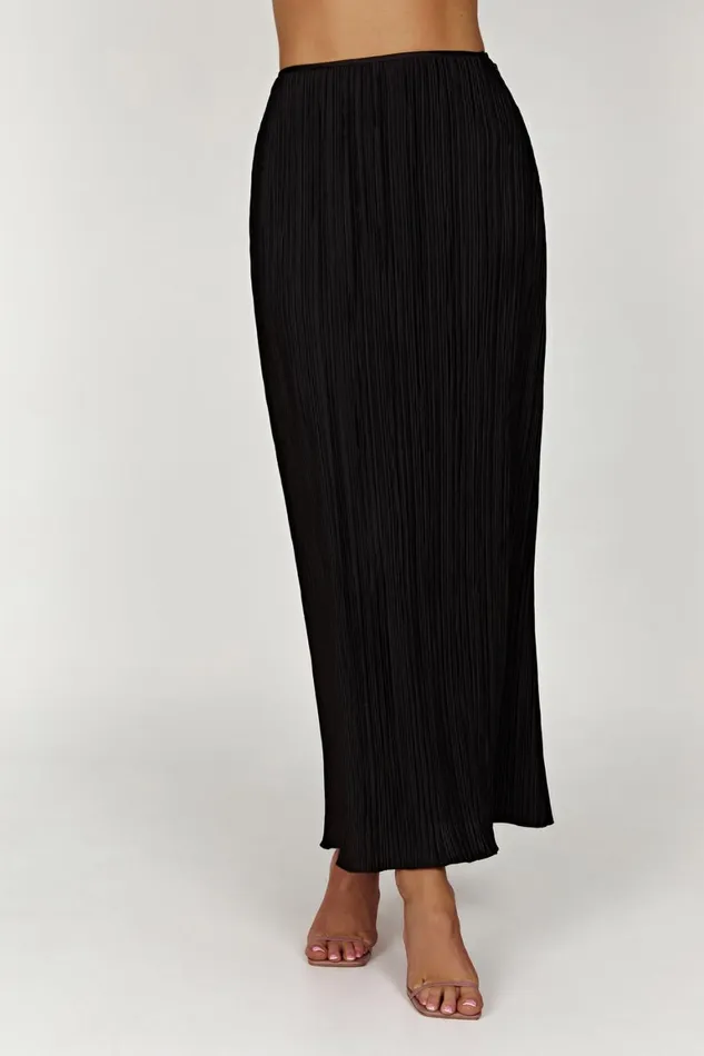 Women Elsie Plisse Maxi Skirt 8211 Black Black Meshki Skirts