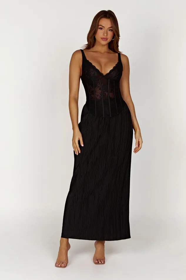 Women Elsie Plisse Maxi Skirt 8211 Black Black Meshki Skirts