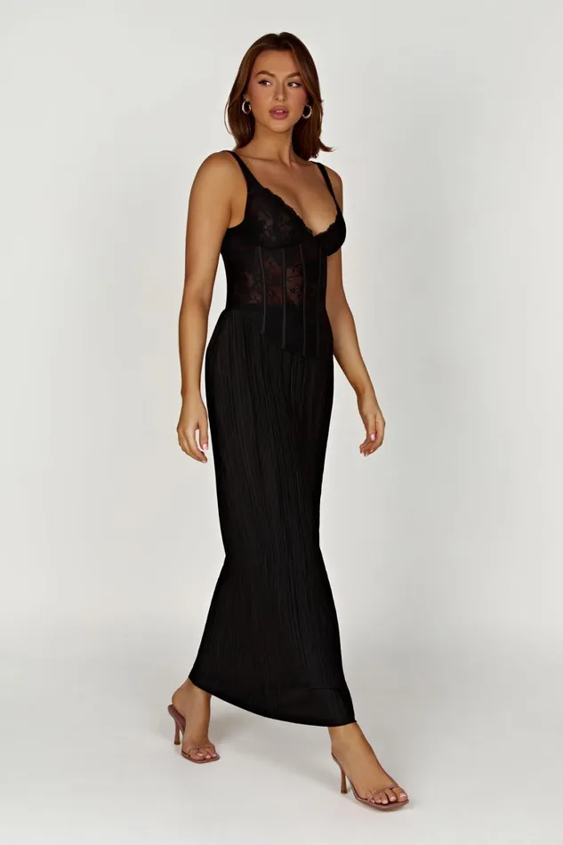 Women Elsie Plisse Maxi Skirt 8211 Black Black Meshki Skirts